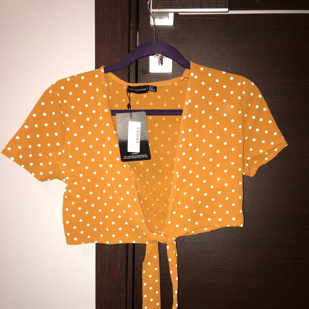 mustard polka dot tie front blouse (never worn)